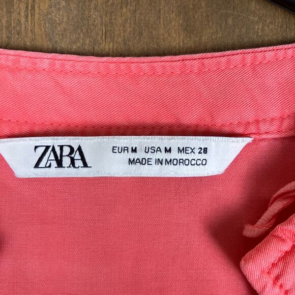 Zara Womens Blouse Coral Utility V Neck Button Down Long Sleeve Medium - Picture 6 of 12